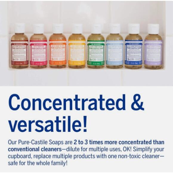 10 Dr Bronner's 18-In-1 Peppermint & Baby Unscented Castile Magic Soap 2 Fl Oz - Picture 4 of 6